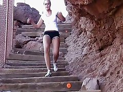 Marissa hot busty blonde babe work out and flashing boobs outdoor