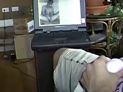 Wild twink strokes his long hard cock while watching porn