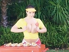 Angela White makes hot dogs and plays with her enormous tits