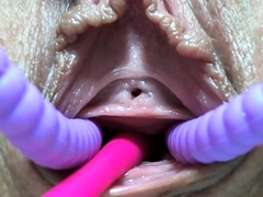 Close up toying tight shaved pussy to the point of orgasm