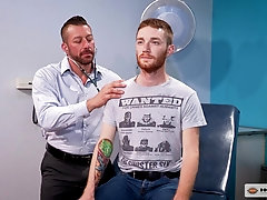 Well hung gay doctor pounds his ginger patient at the office