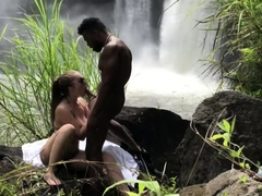Voluptuous babe gets fucked by a black guy in the outdoors