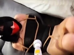 Bound, gagged and blindfolded Asian girl made to cum hard