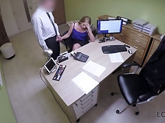 Depraved nympho Nata gets fucked from behind in the loan debtor office
