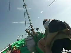 Kinky Japanese hoes Mao Hosaka and Miki Uemura are fucked on boat deck