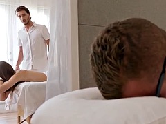Hot brunette Alex Blake gives Lucas Frost a nice cock massage.