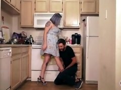 Bossy Husband Gets Ball Bashed In Kitchen By Wife In High Heels Foot Licker