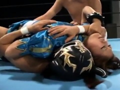 Beautiful Asian teen in a sexy costume gets used in the ring