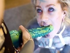 Dirty tattooed chicks Anuskatzz and Nux Vomica fuck each other