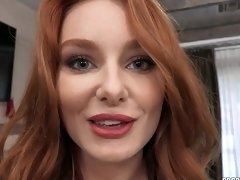 Redhead chick Lacy Lennon drops on her knees to make a cock hard