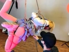 Pantyhosed Japanese teen gets bound, gagged and suspended